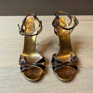 Gucci Black and Gold Heels with Embellishments